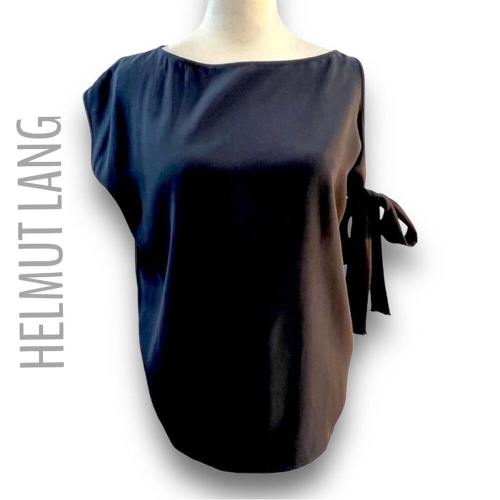 HELMUT LANG deep navy one off shoulder cap sleeve blouse SZ XS - Picture 2 of 11